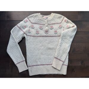 Vintage Margaret Chadwick 100% Wool Floral Sweater Ivory Pink Size Small